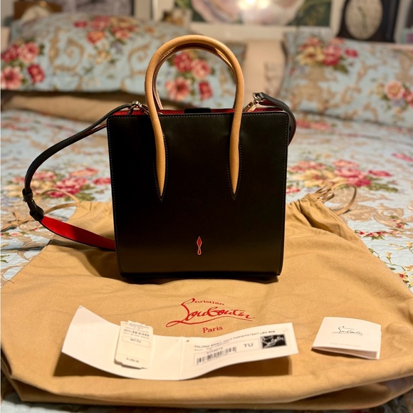 Christian Louboutin Handbags - Christian Louboutin Black and Tan Paloma crossbody Bag; Spikes and Leopard